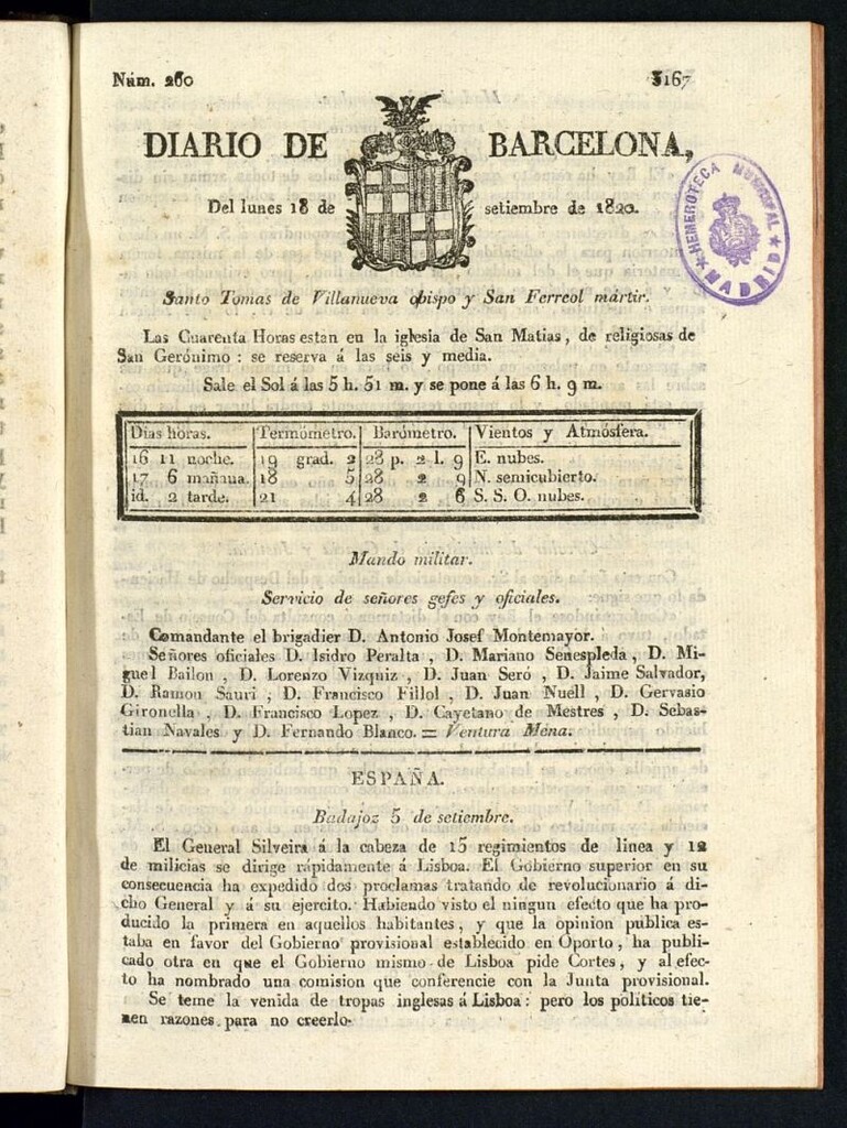 Miniatura de Diario de Barcelona del 18 de septiembre de 1820