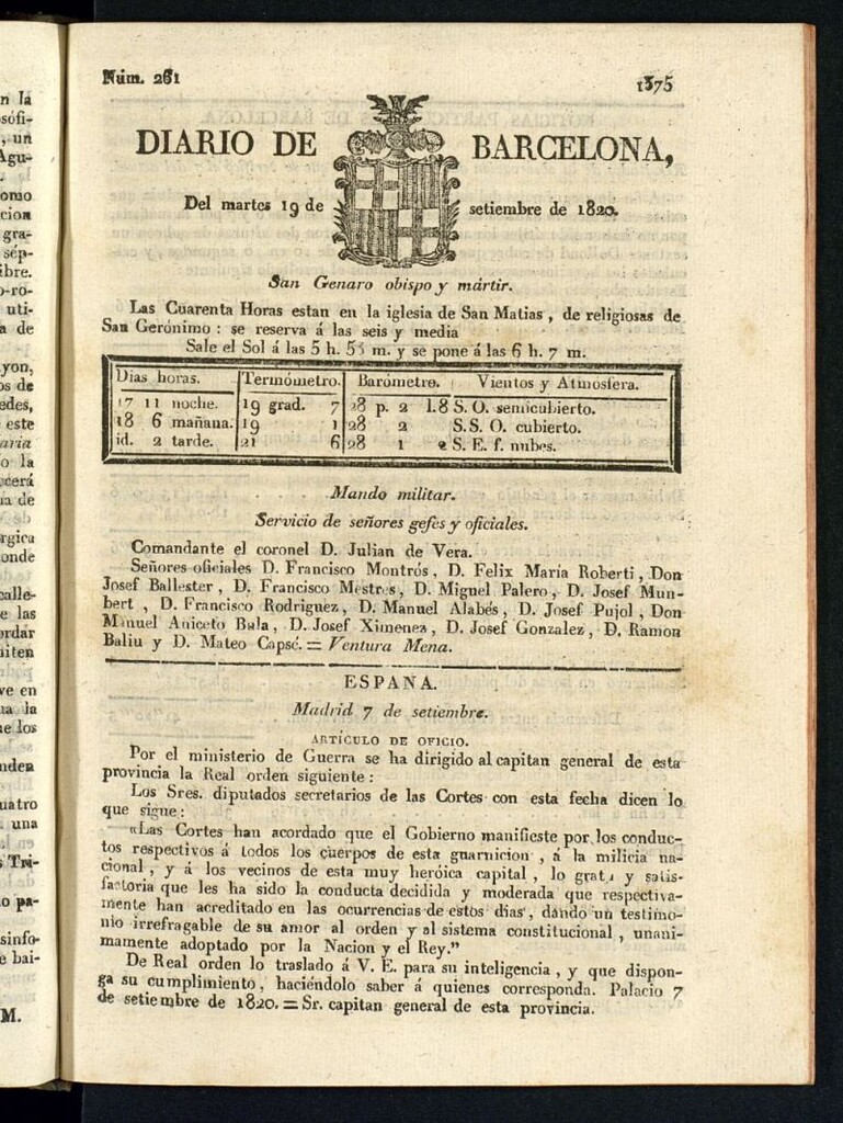 Miniatura de Diario de Barcelona del 19 de septiembre de 1820