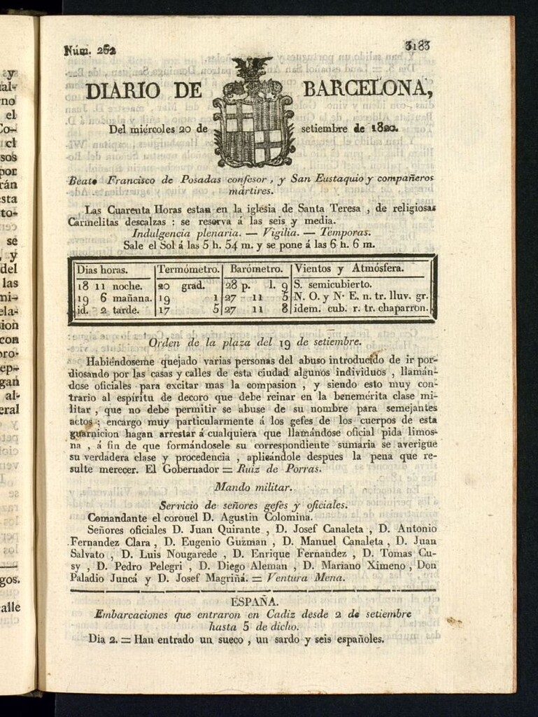 Miniatura de Diario de Barcelona del 20 de septiembre de 1820