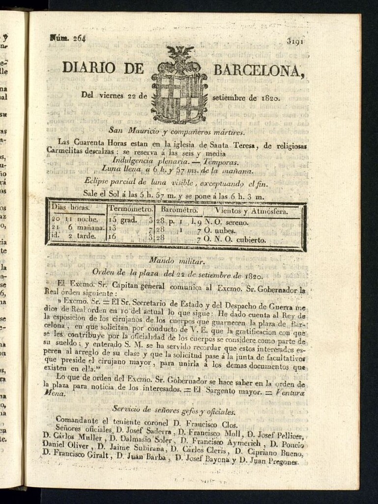 Miniatura de Diario de Barcelona del 22 de septiembre de 1820