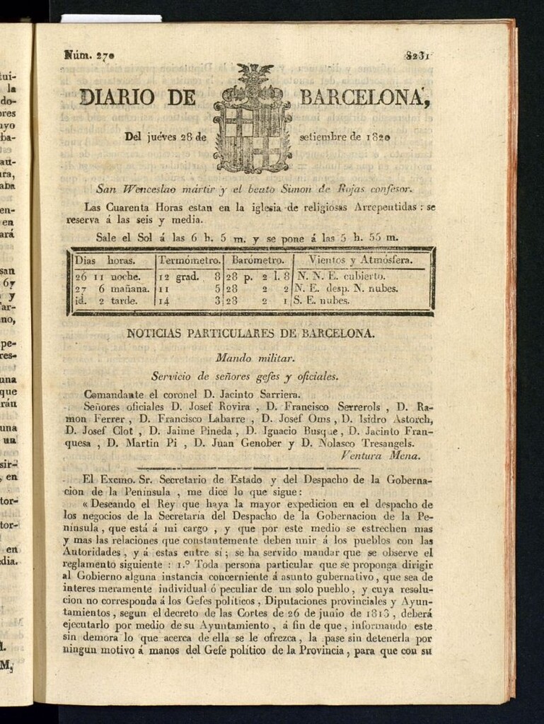 Miniatura de Diario de Barcelona del 28 de septiembre de 1820