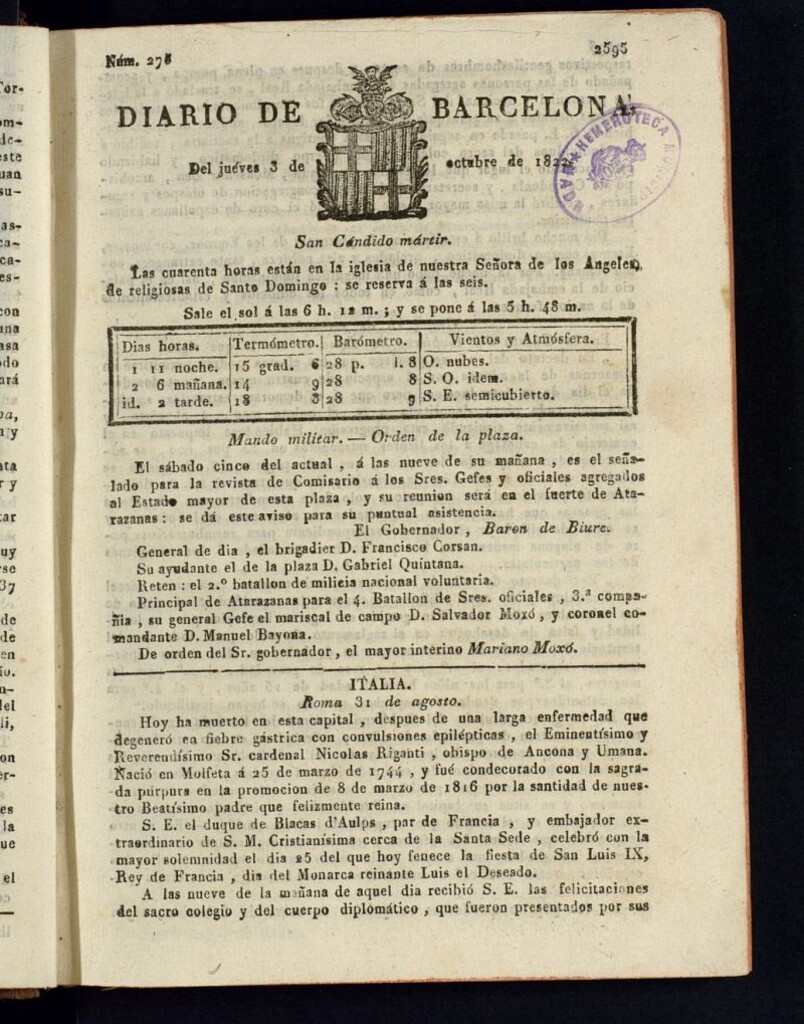 Miniatura de Diario de Barcelona del 3 de octubre de 1822
