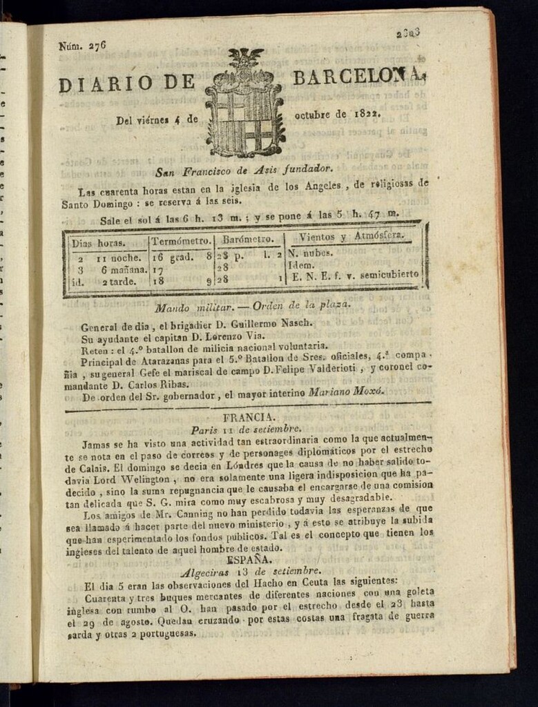 Miniatura de Diario de Barcelona del 4 de octubre de 1822