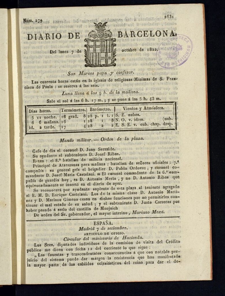 Miniatura de Diario de Barcelona del 7 de octubre de 1822