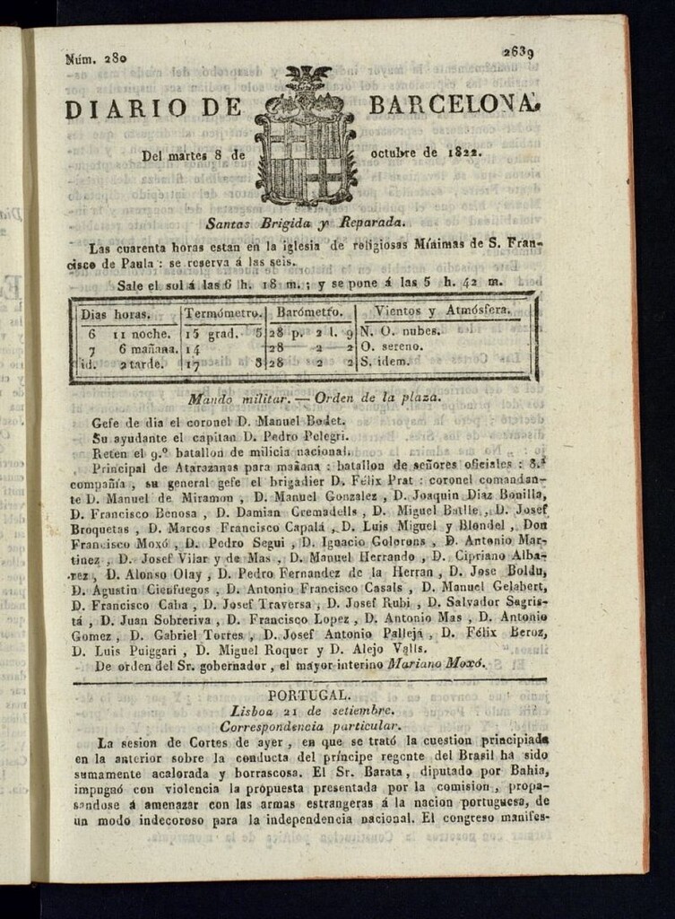 Miniatura de Diario de Barcelona del 8 de octubre de 1822