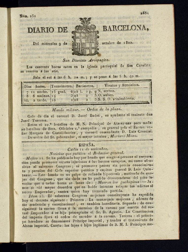 Miniatura de Diario de Barcelona del 9 de octubre de 1822
