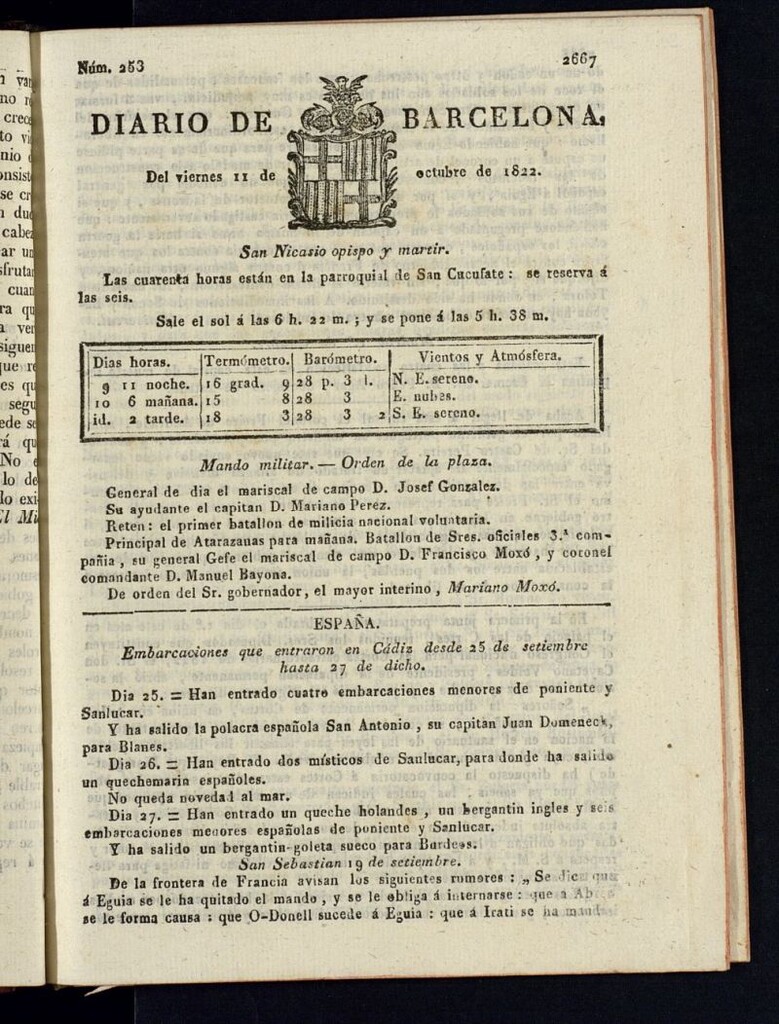 Miniatura de Diario de Barcelona del 11 de octubre de 1822