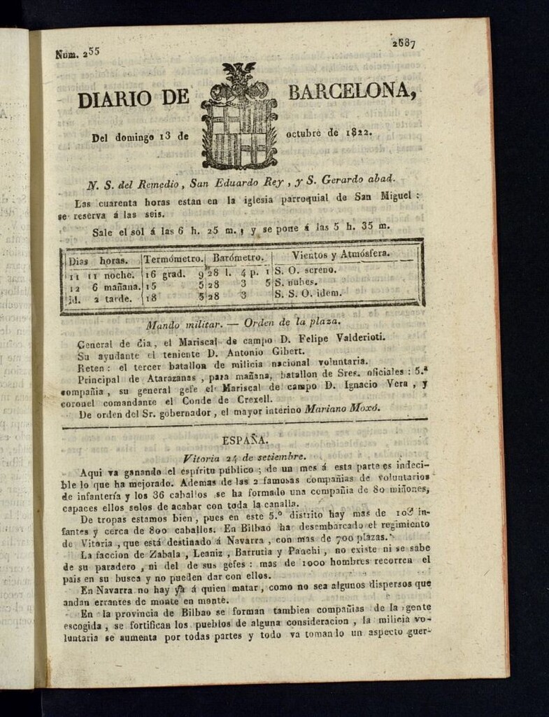 Miniatura de Diario de Barcelona del 13 de octubre de 1822