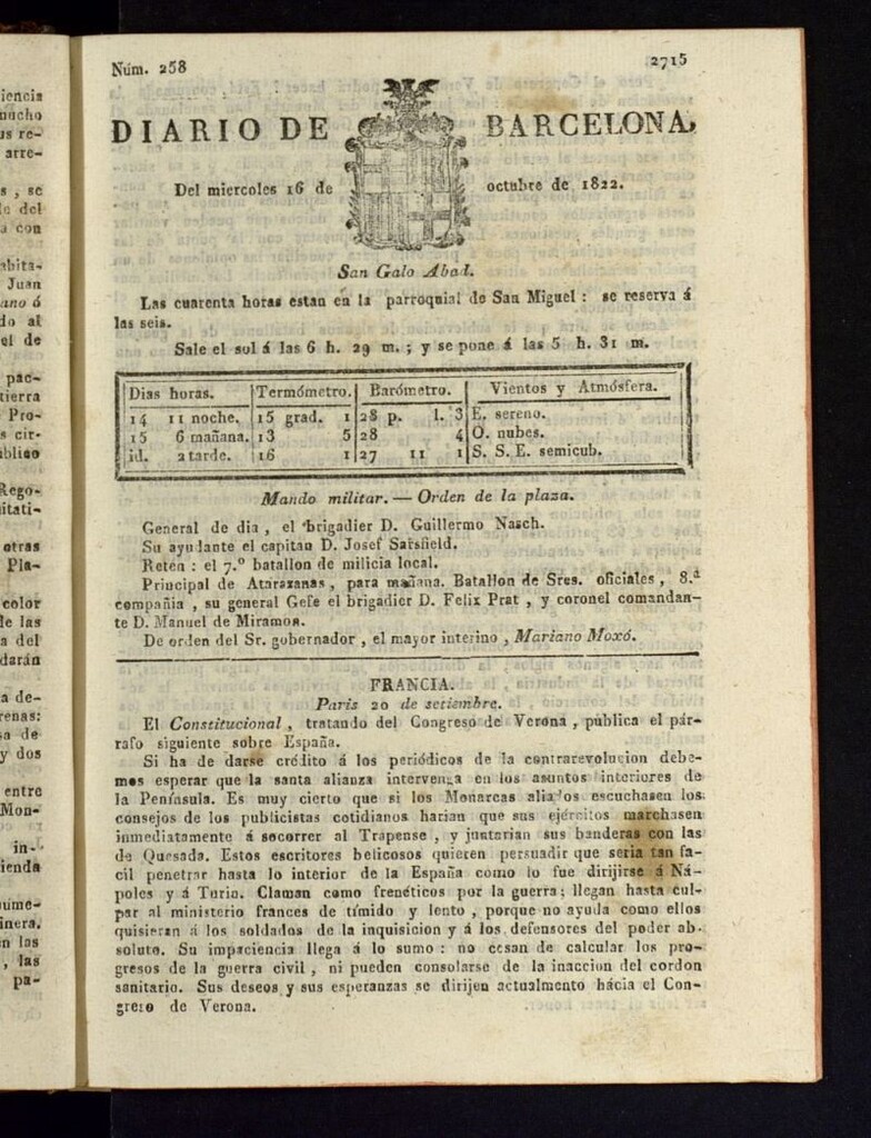 Miniatura de Diario de Barcelona del 16 de octubre de 1822