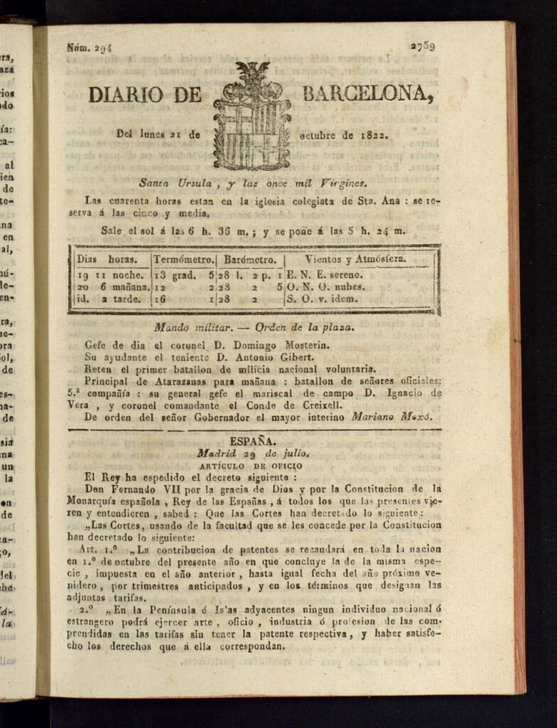 Miniatura de Diario de Barcelona del 21 de octubre de 1822