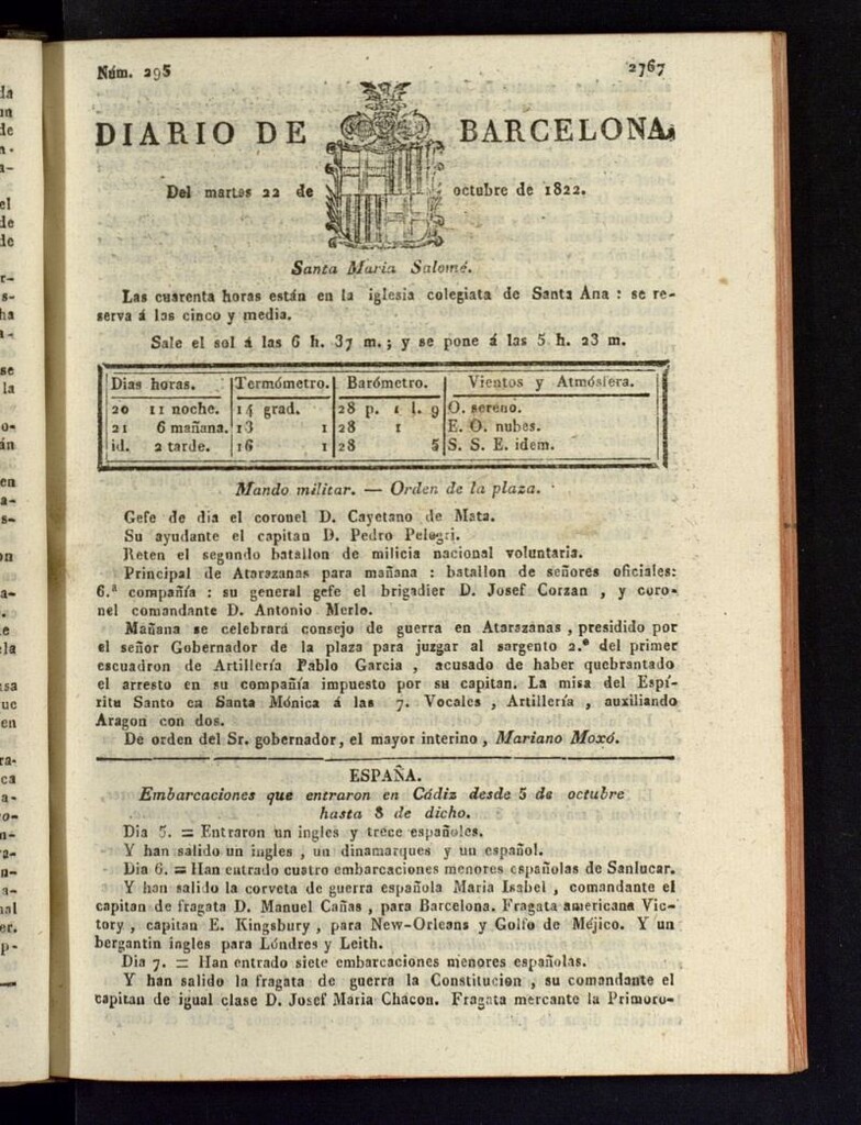 Miniatura de Diario de Barcelona del 22 de octubre de 1822