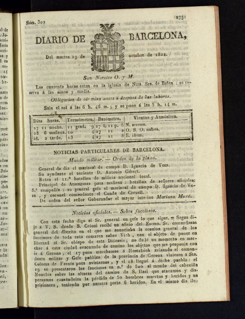 Miniatura de Diario de Barcelona del 29 de octubre de 1822