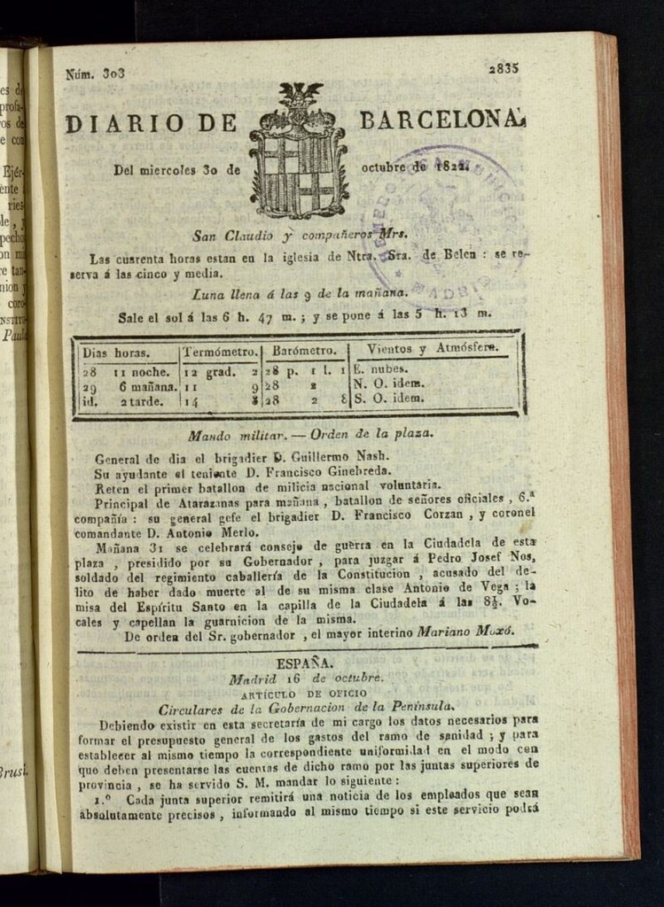 Miniatura de Diario de Barcelona del 30 de octubre de 1822