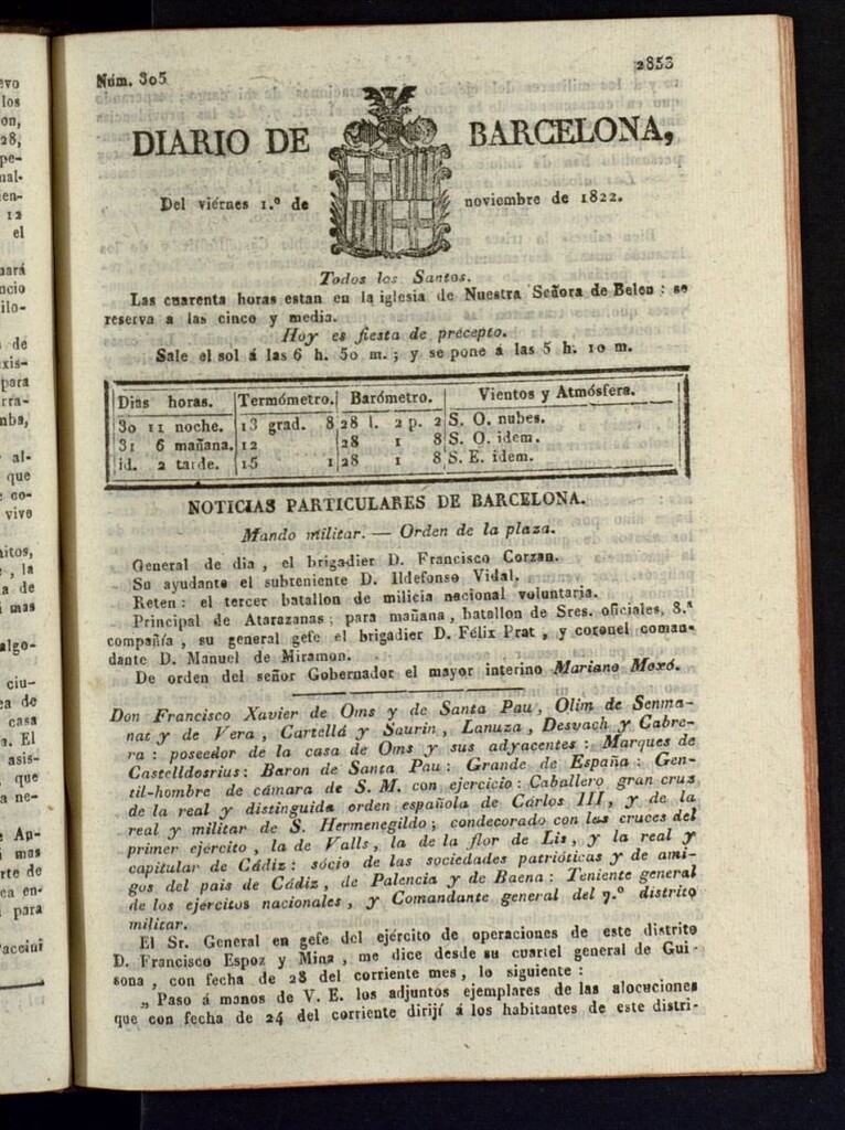 Miniatura de Diario de Barcelona del 1 de noviembre de 1822