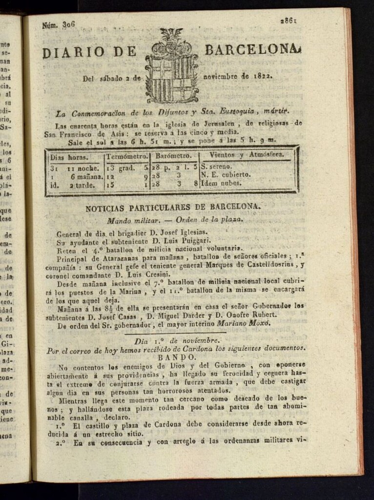 Miniatura de Diario de Barcelona del 2 de noviembre de 1822
