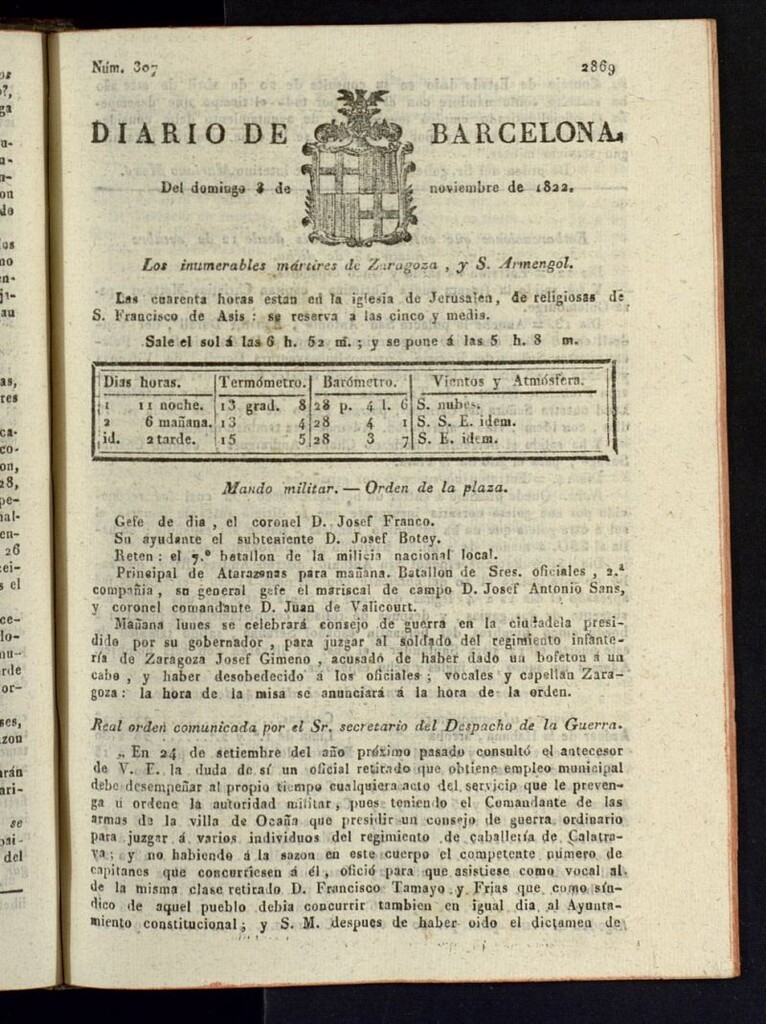 Miniatura de Diario de Barcelona del 3 de noviembre de 1822