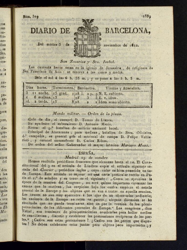 Miniatura de Diario de Barcelona del 5 de noviembre de 1822
