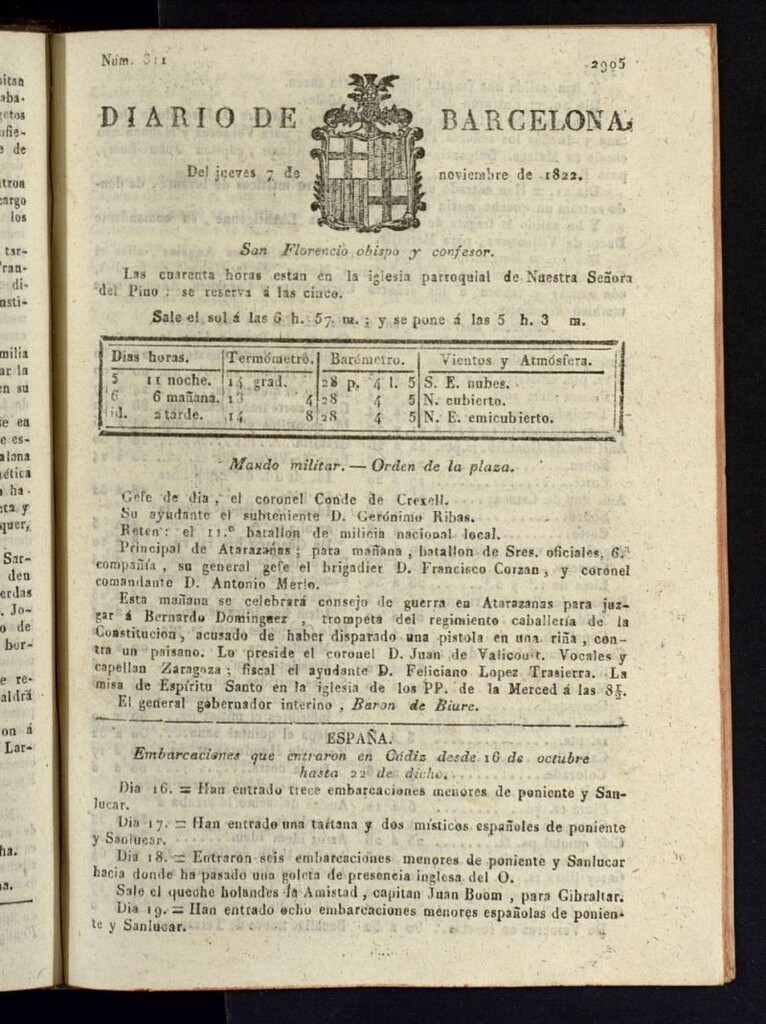 Miniatura de Diario de Barcelona del 7 de noviembre de 1822