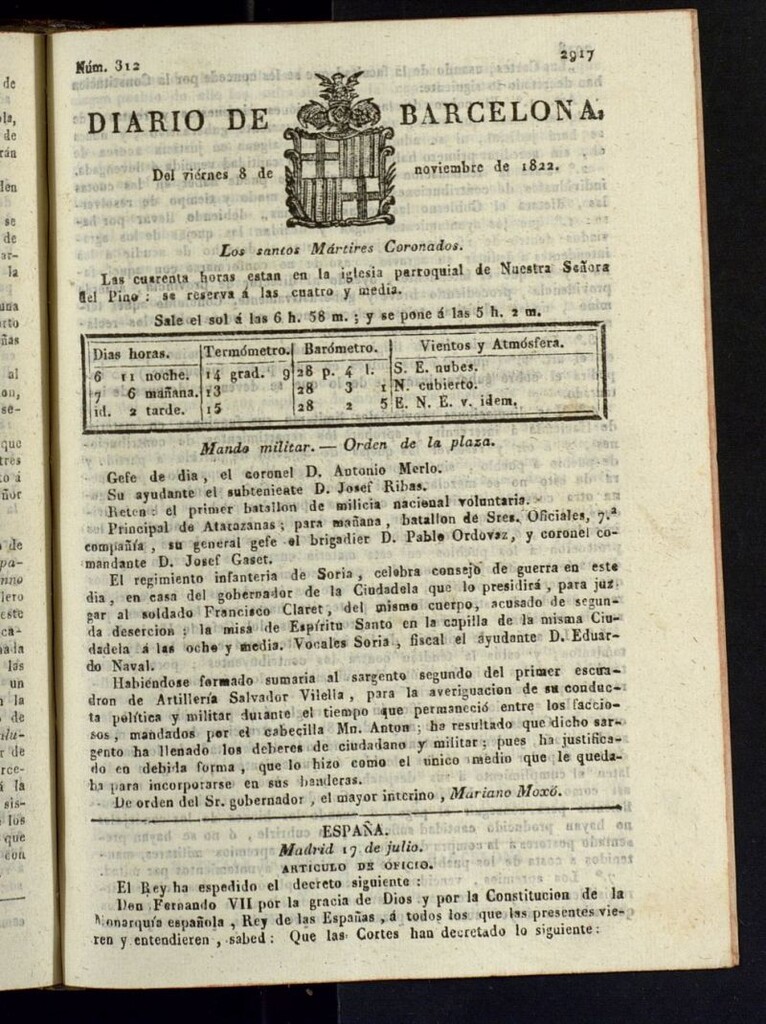 Miniatura de Diario de Barcelona del 8 de noviembre de 1822