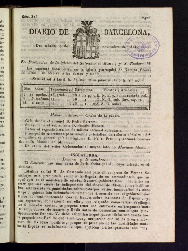 Miniatura de Diario de Barcelona del 9 de noviembre de 1822