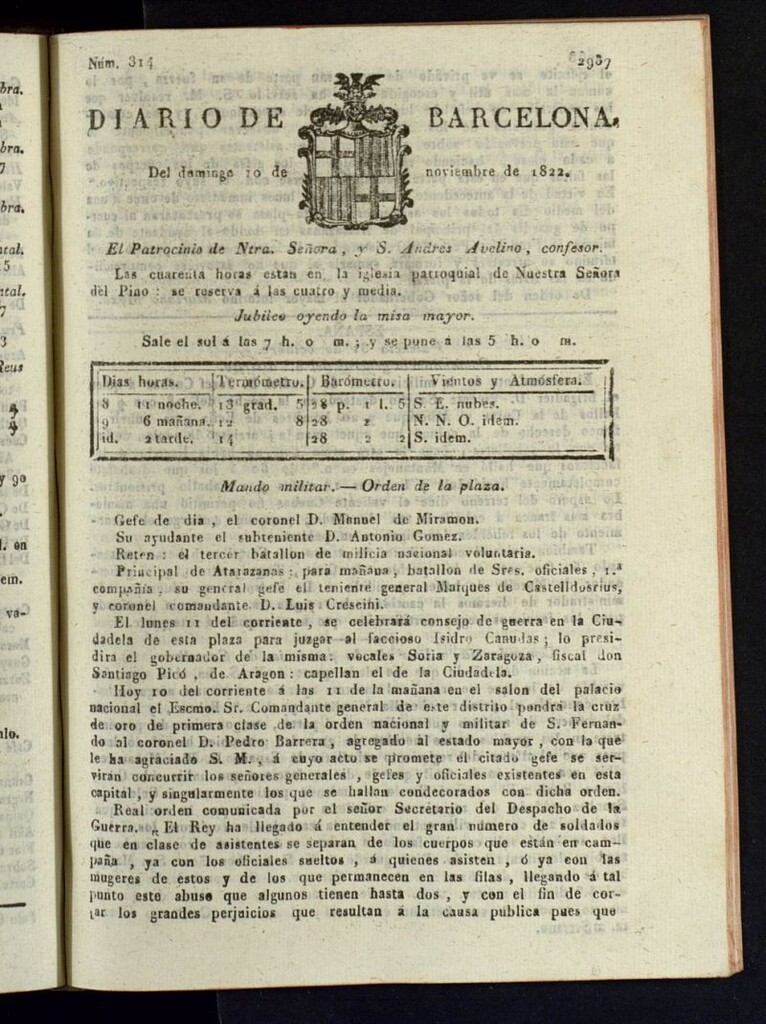 Miniatura de Diario de Barcelona del 10 de noviembre de 1822