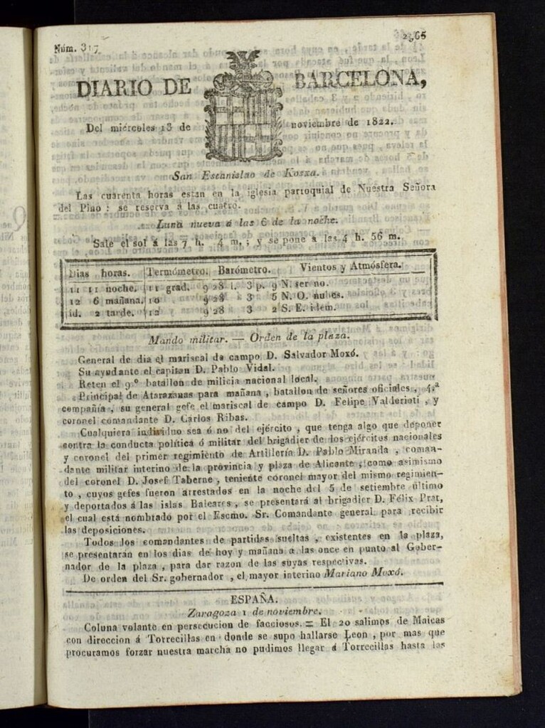 Miniatura de Diario de Barcelona del 13 de noviembre de 1822