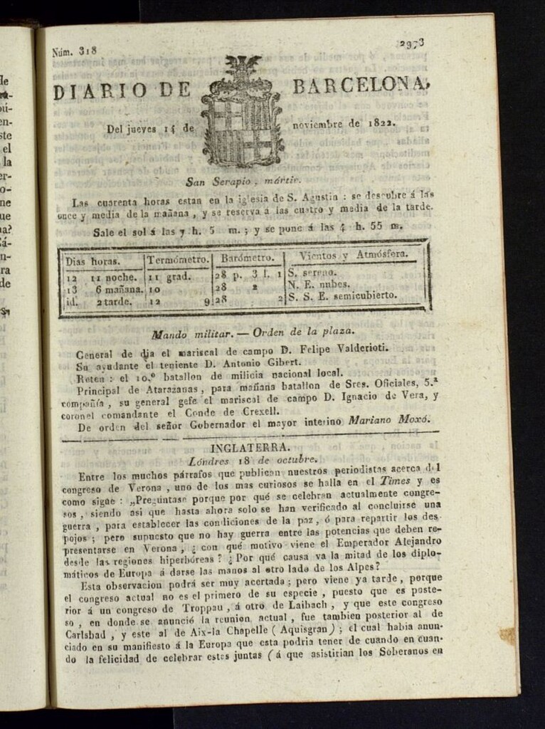 Miniatura de Diario de Barcelona del 14 de noviembre de 1822