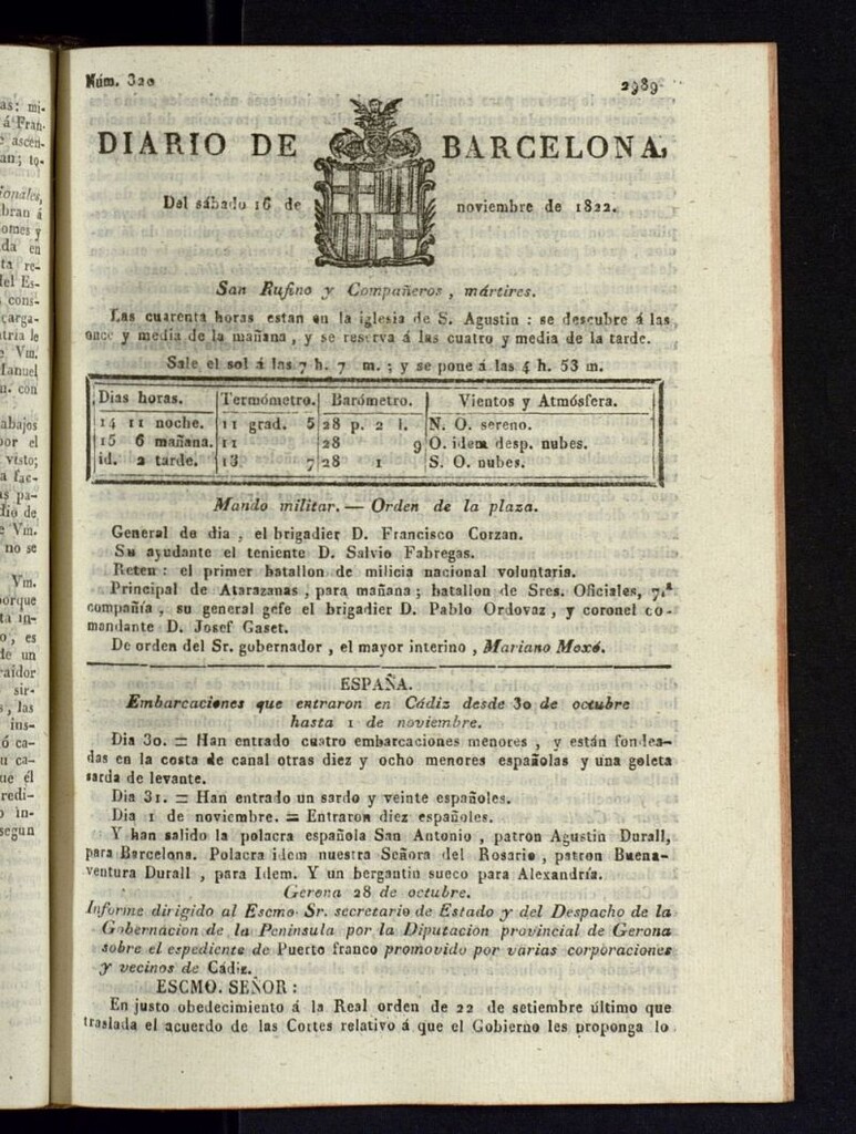 Miniatura de Diario de Barcelona del 16 de noviembre de 1822