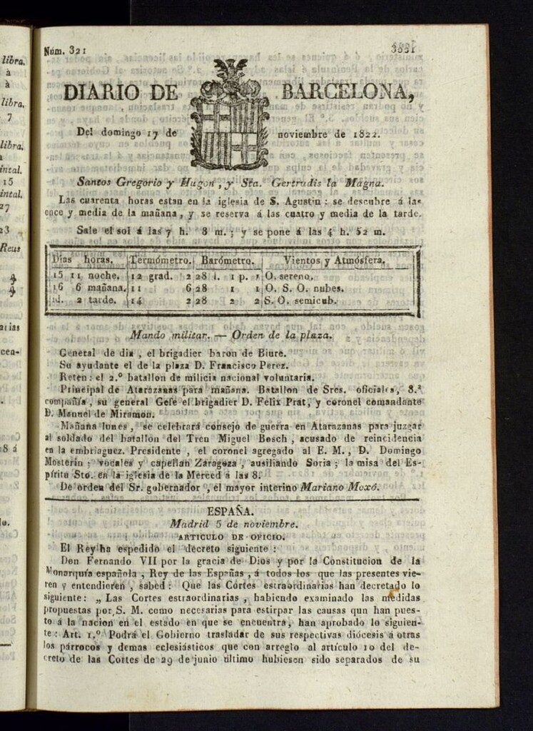 Miniatura de Diario de Barcelona del 17 de noviembre de 1822