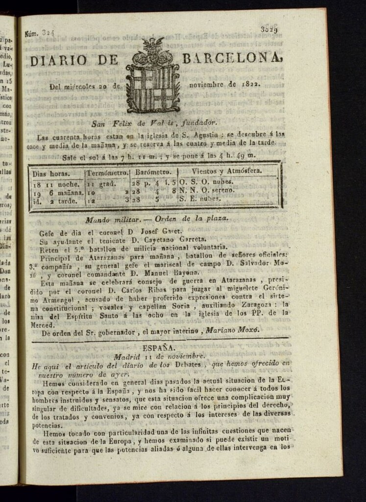 Miniatura de Diario de Barcelona del 20 de noviembre de 1822