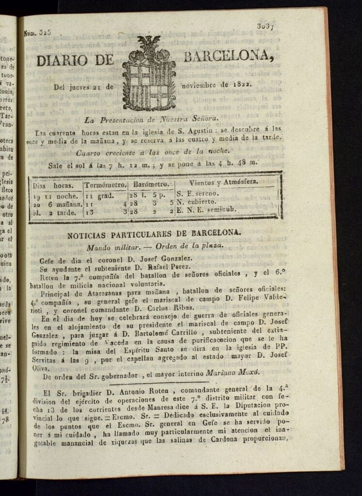 Miniatura de Diario de Barcelona del 21 de noviembre de 1822