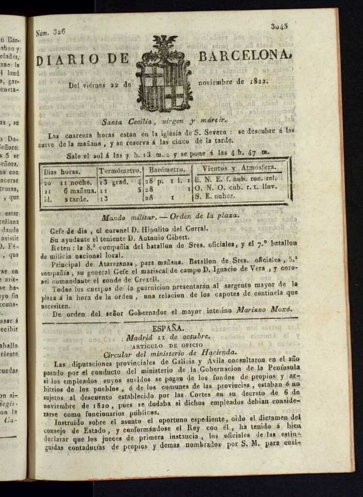 Miniatura de Diario de Barcelona del 22 de noviembre de 1822