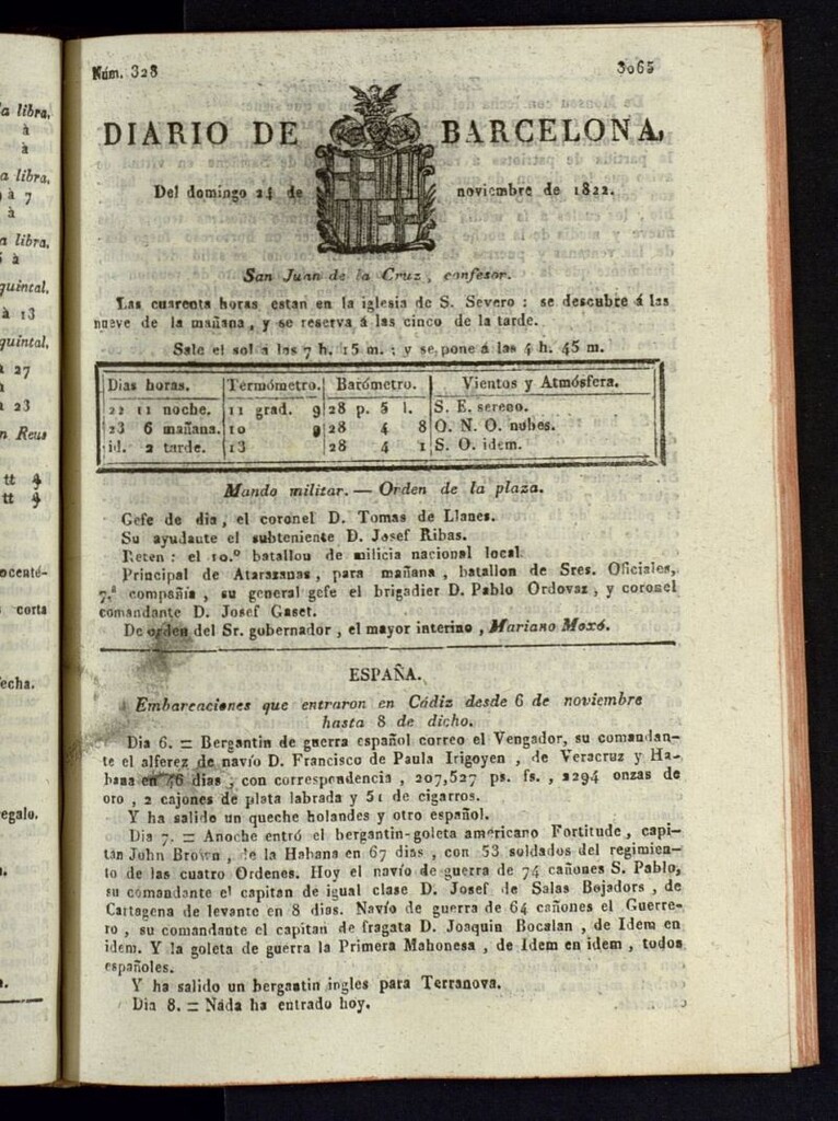 Miniatura de Diario de Barcelona del 24 de noviembre de 1822