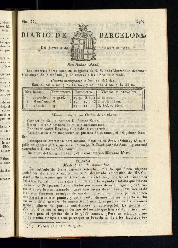 Miniatura de Diario de Barcelona del 5 de diciembre de 1822