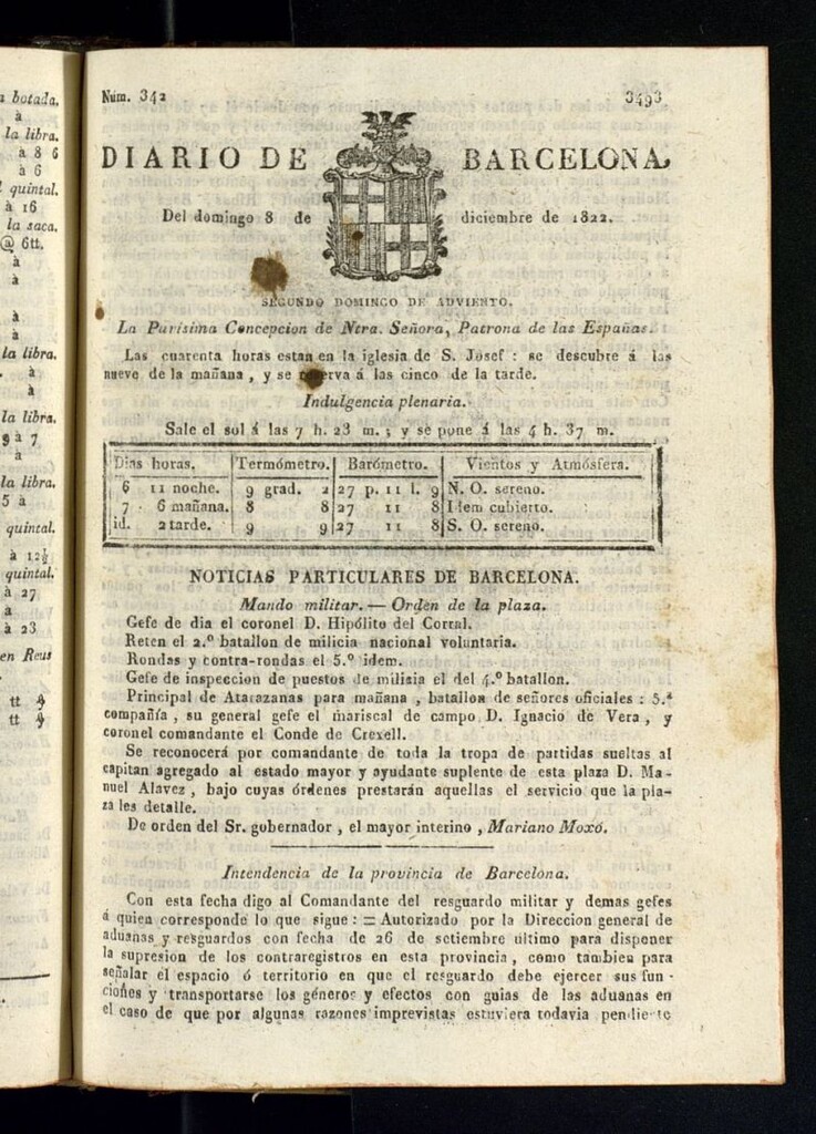 Miniatura de Diario de Barcelona del 8 de diciembre de 1822
