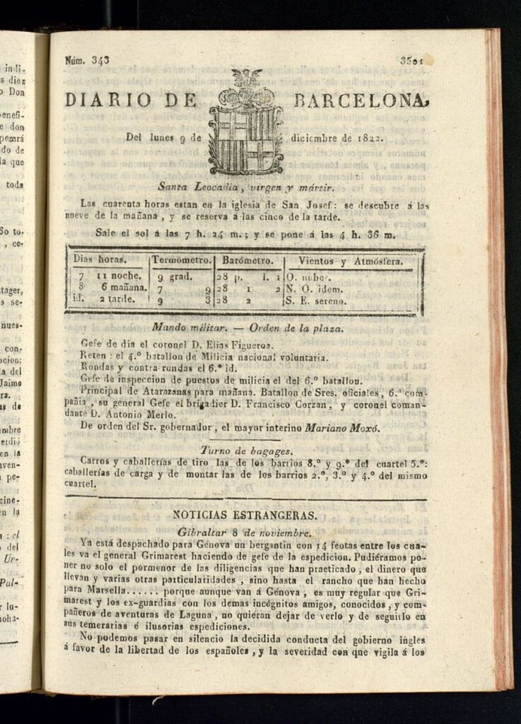 Miniatura de Diario de Barcelona del 9 de diciembre de 1822