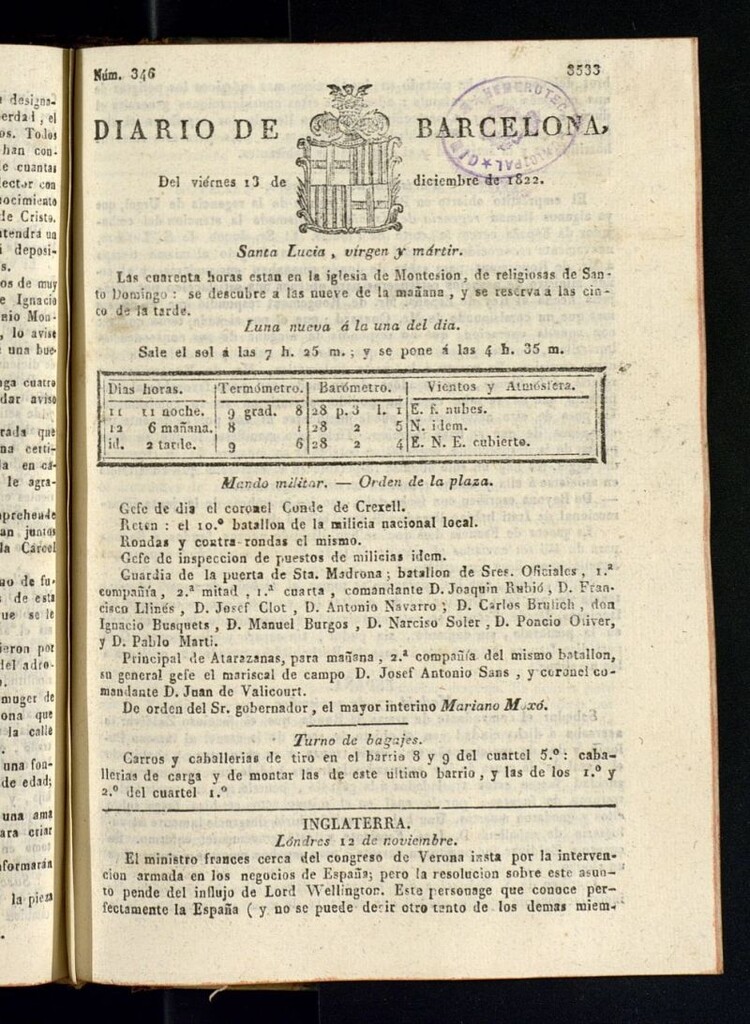 Miniatura de Diario de Barcelona del 13 de diciembre de 1822