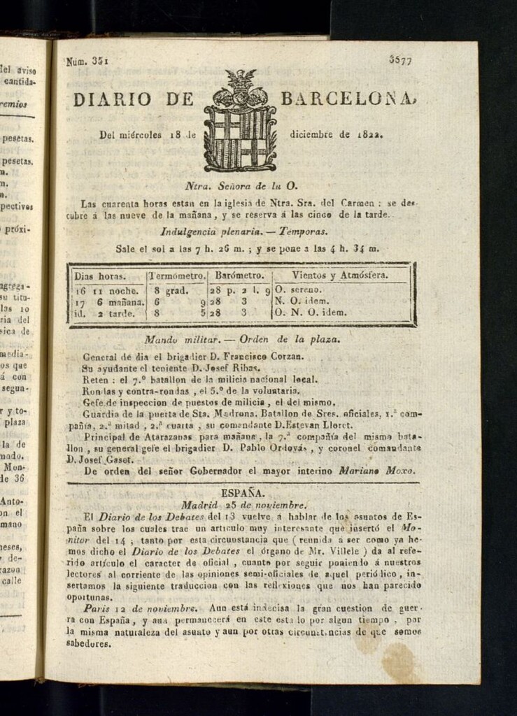 Miniatura de Diario de Barcelona del 18 de diciembre de 1822