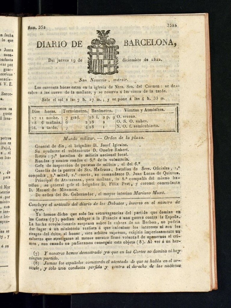 Miniatura de Diario de Barcelona del 19 de diciembre de 1822