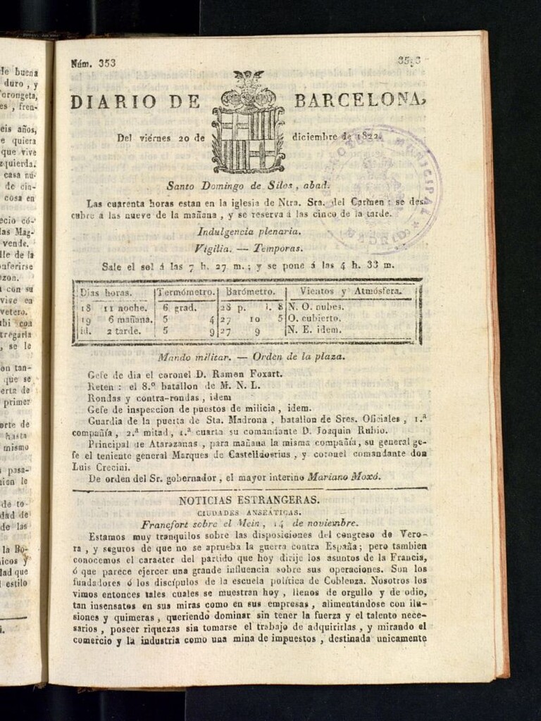 Miniatura de Diario de Barcelona del 20 de diciembre de 1822