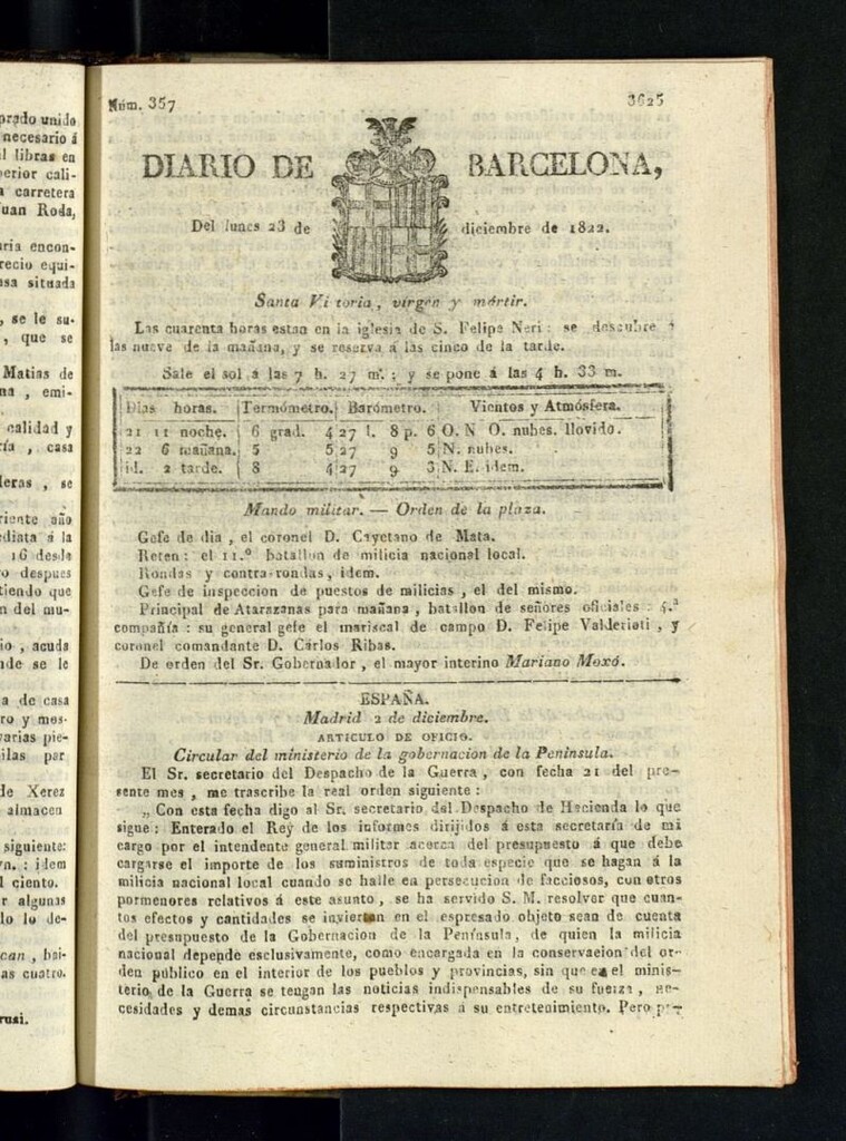Miniatura de Diario de Barcelona del 23 de diciembre de 1822
