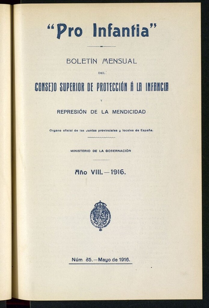 Miniatura de Pro Infantia : boletín del Consejo Superior de Protección a la Infancia y Represión de la Mendicidad de de mayo de 1916