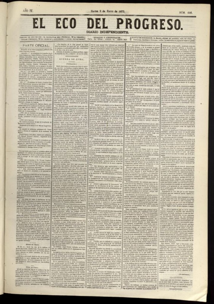 Miniatura de El Eco del Progreso : diario independiente. 9 de enero de 1872, nº 646