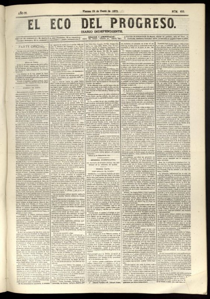 Miniatura de El Eco del Progreso : diario independiente. 19 de enero de 1872, nº 655