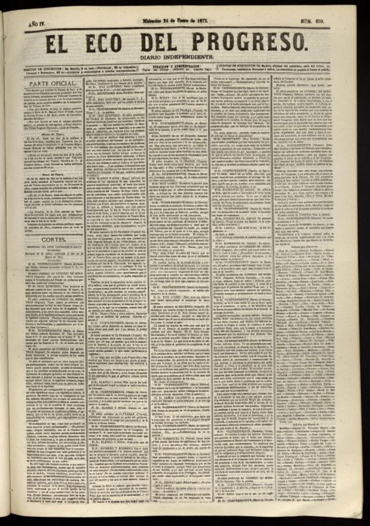 Miniatura de El Eco del Progreso : diario independiente. 24 de enero de 1872, nº 659