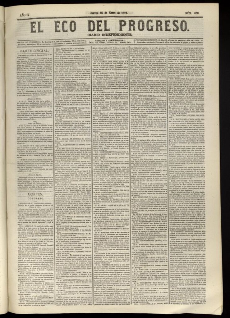 Miniatura de El Eco del Progreso : diario independiente. 25 de enero de 1872, nº 660