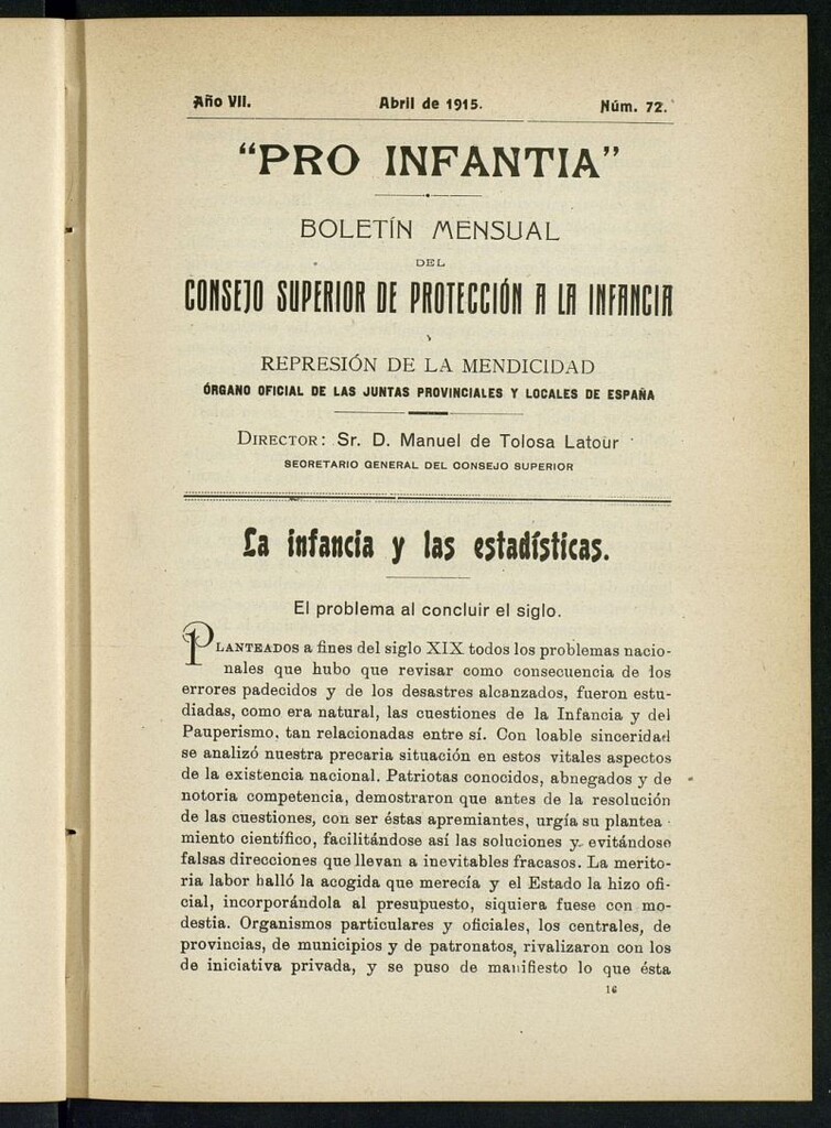 Miniatura de Pro Infantia : boletín del Consejo Superior de Protección a la Infancia y Represión de la Mendicidad de abril de 1915