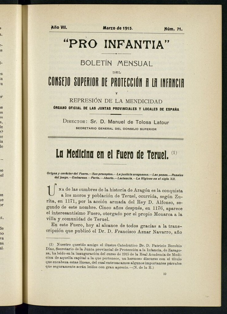 Miniatura de Pro Infantia : boletín del Consejo Superior de Protección a la Infancia y Represión de la Mendicidad de marzo de 1915. Nº 71