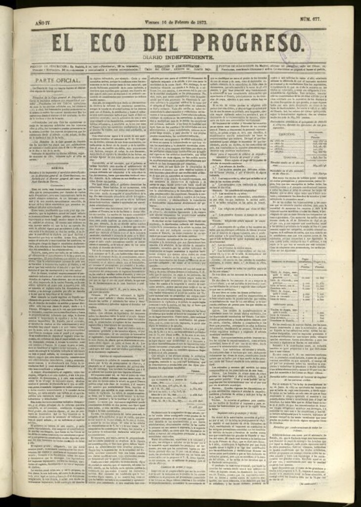 Miniatura de El Eco del Progreso : diario independiente. 16 de febrero de 1872, nº 677