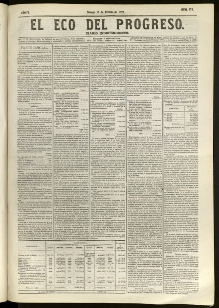 Miniatura de El Eco del Progreso : diario independiente. 17 de febrero de 1872, nº 678